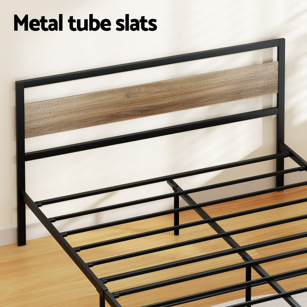 Queen Size Metal Bed Frame With Mattress Platform And Black Base