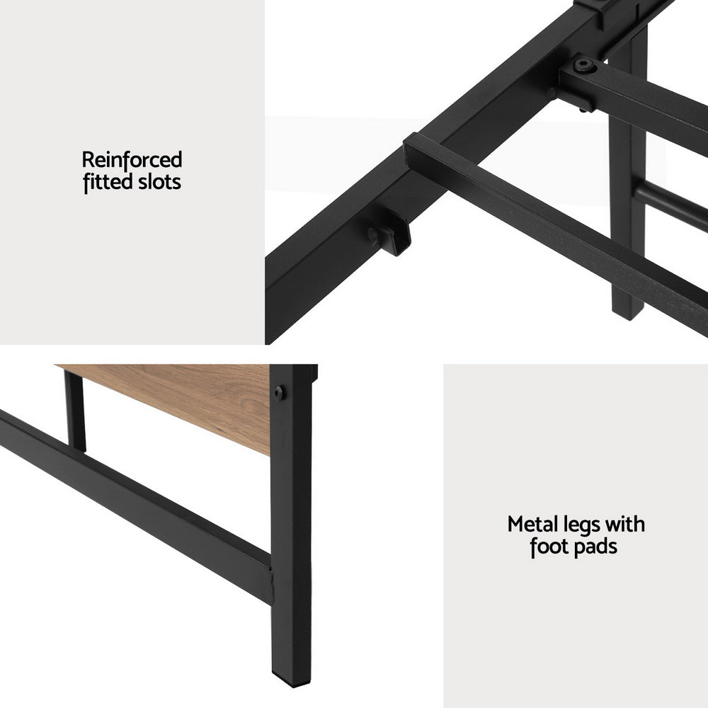 Queen Size Metal Bed Frame With Mattress Platform And Black Base