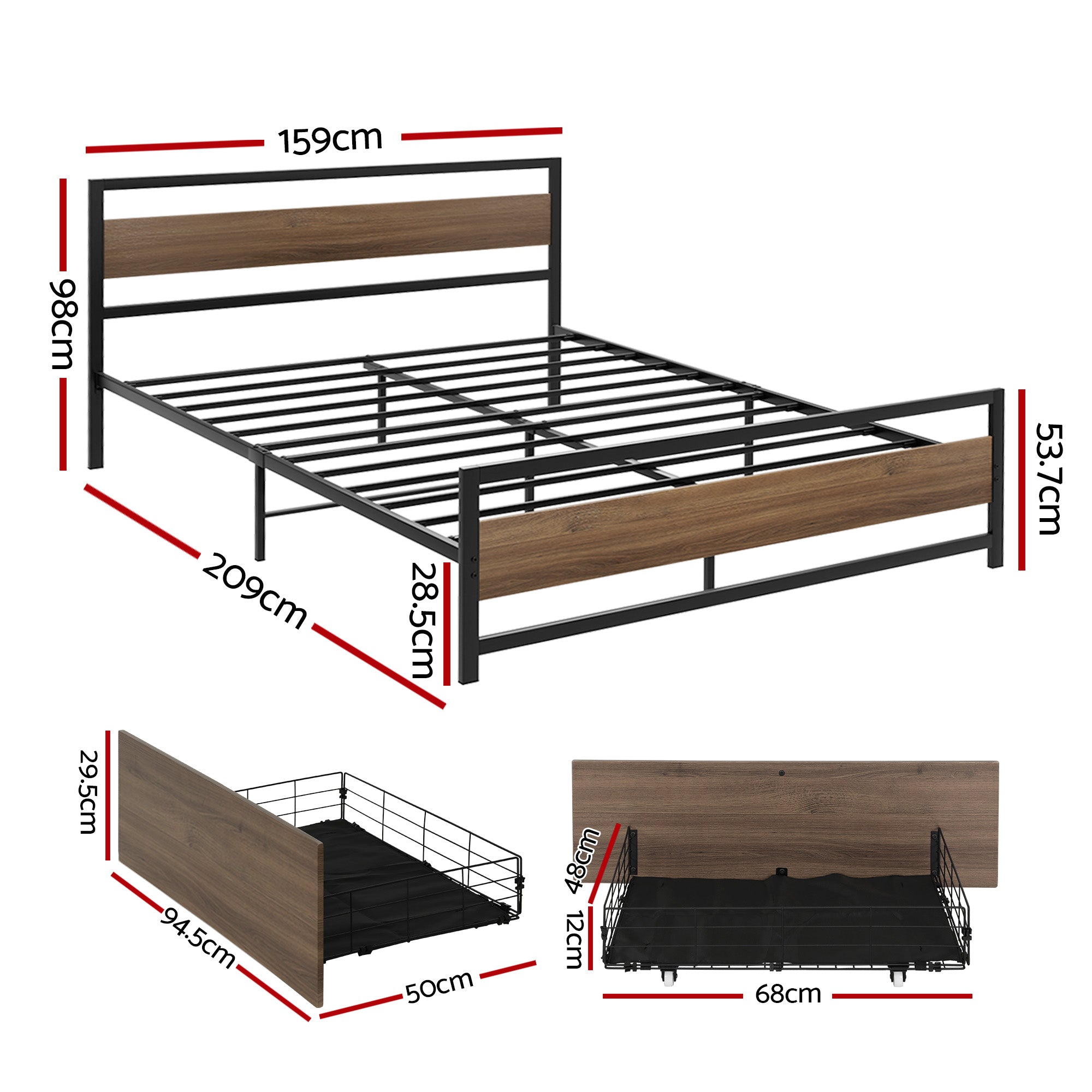 Artiss Queen Bed Frame Metal 2 Drawers | Simpledeals