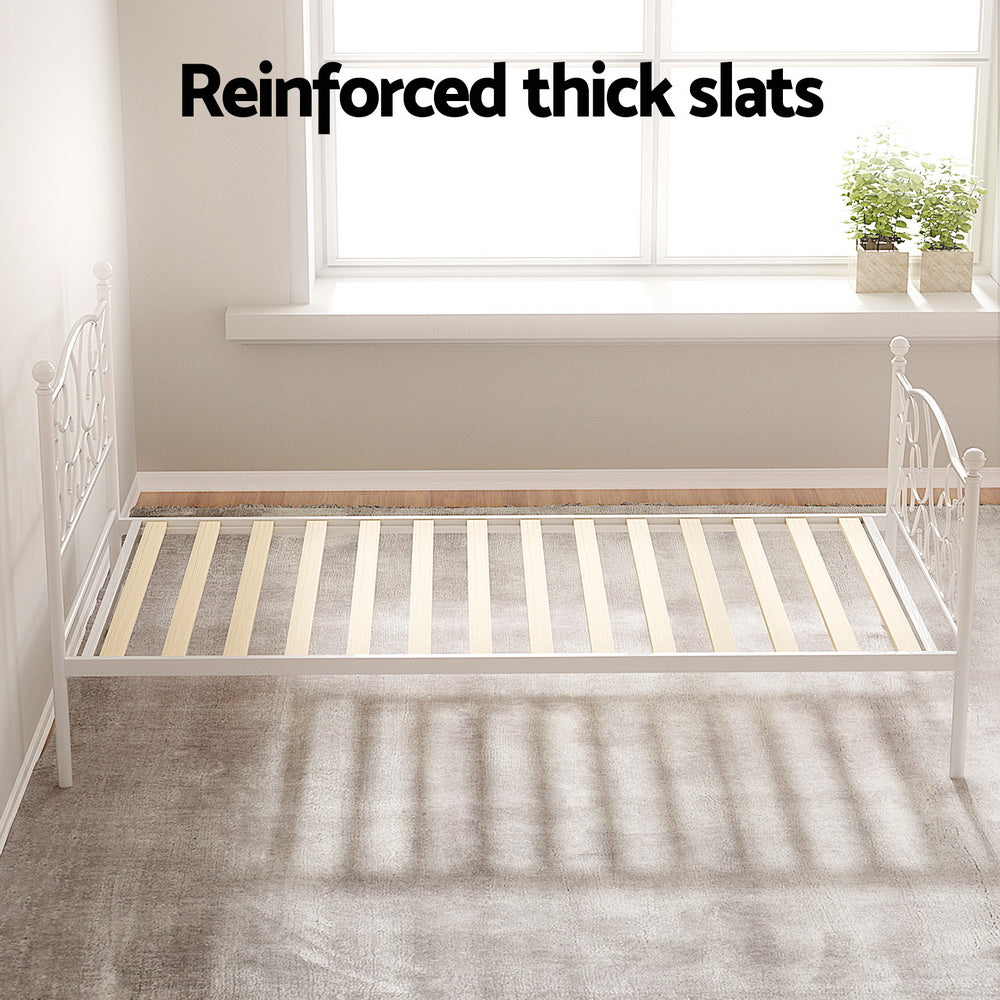 Single Size Metal Bed Frame With Sturdy Base And Modern Design