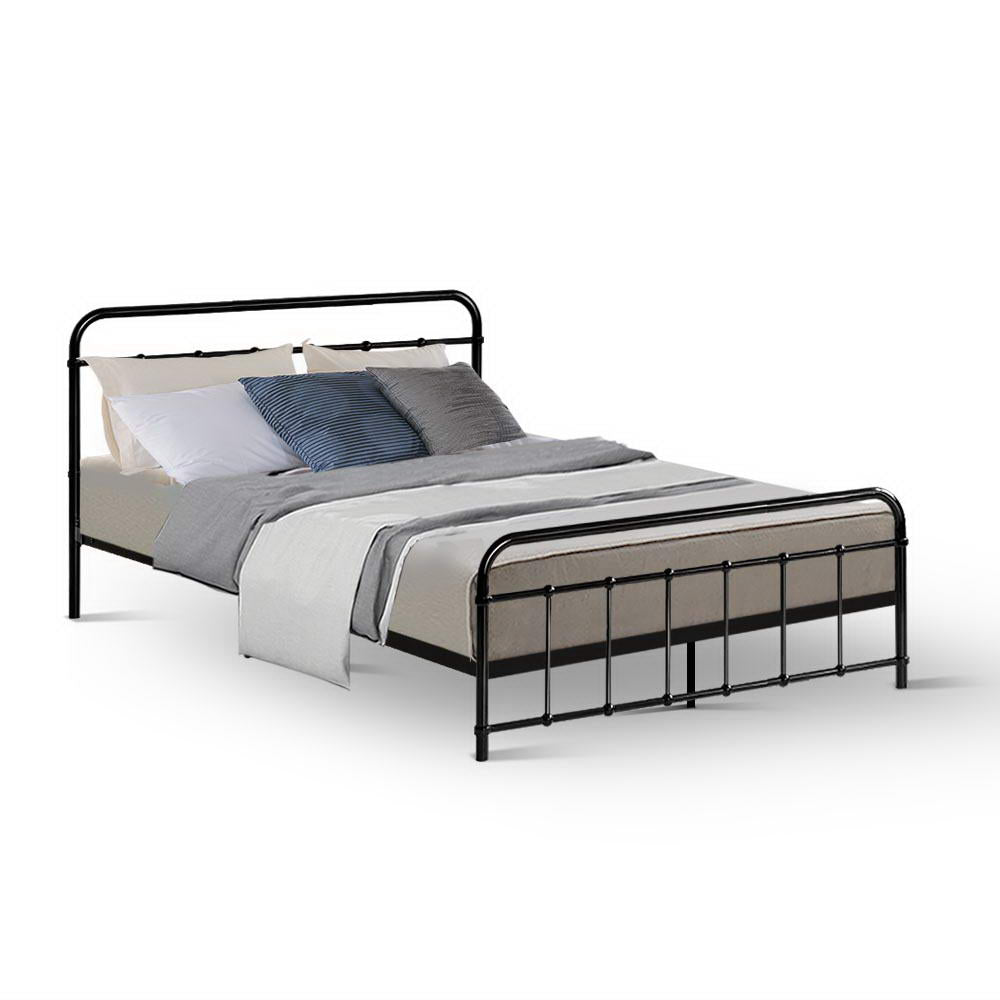 Double Bed Frame Metal Black Country-Style with Storage