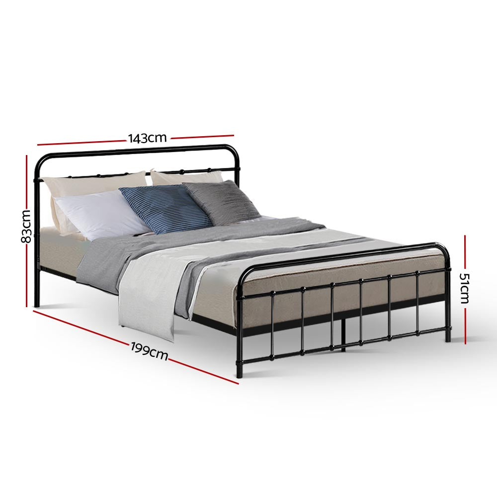 Double Bed Frame Metal Black Country-Style with Storage