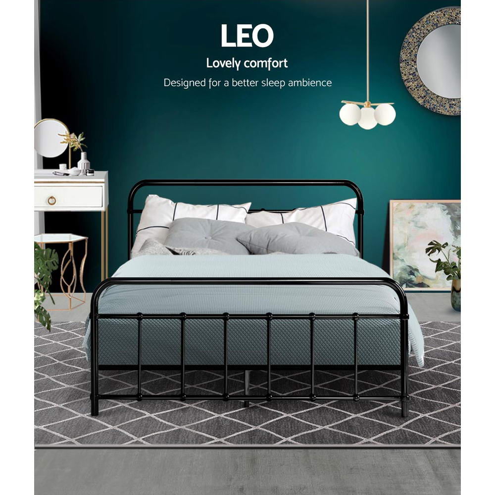 Double Bed Frame Metal Black Country-Style with Storage