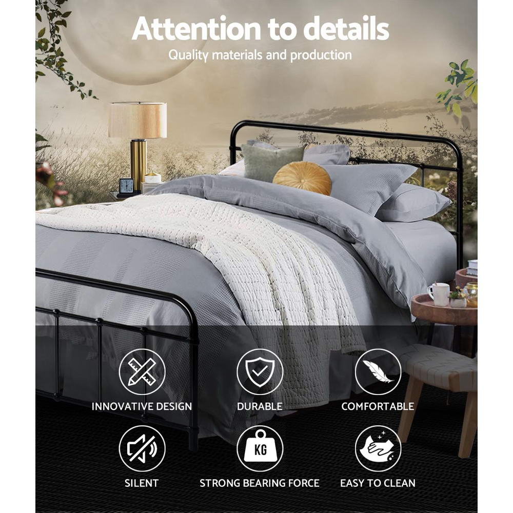 Double Bed Frame Metal Black Country-Style with Storage