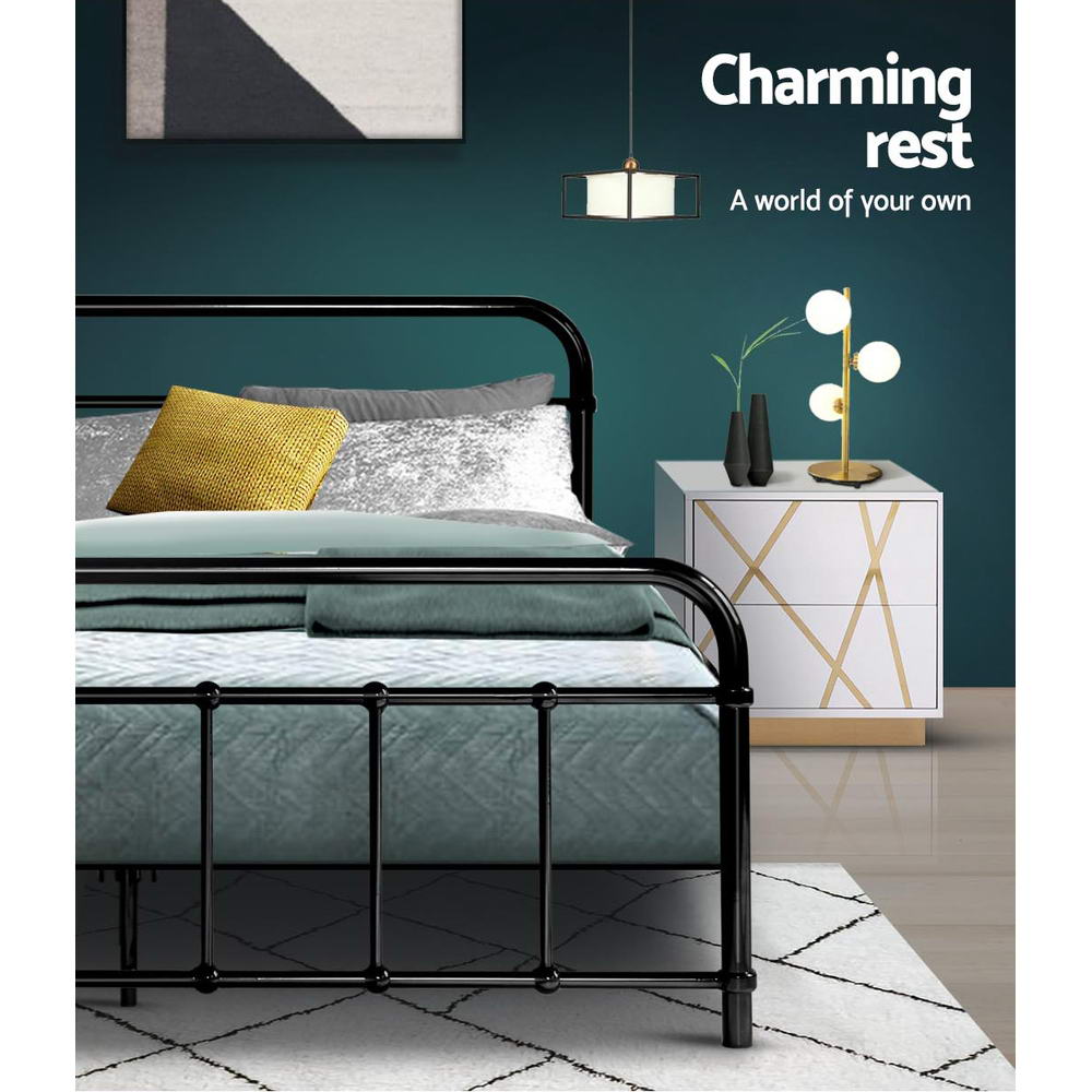 Double Bed Frame Metal Black Country-Style with Storage