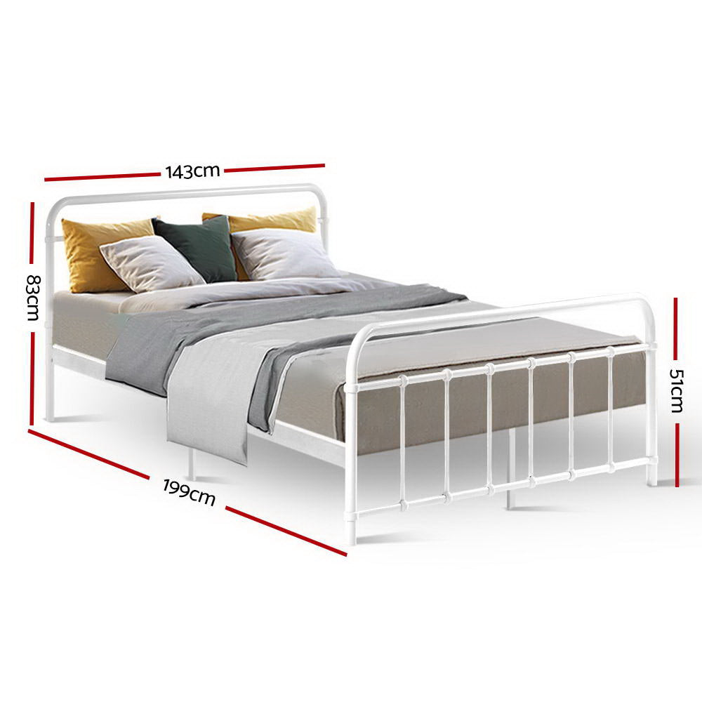 Double Bed Frame Metal White Country-Style with Storage