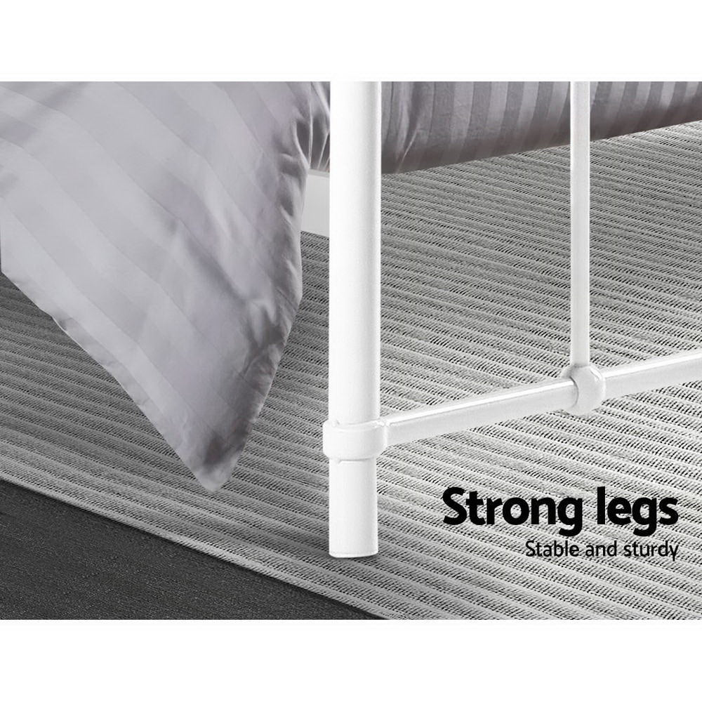 Double Bed Frame Metal White Country-Style with Storage