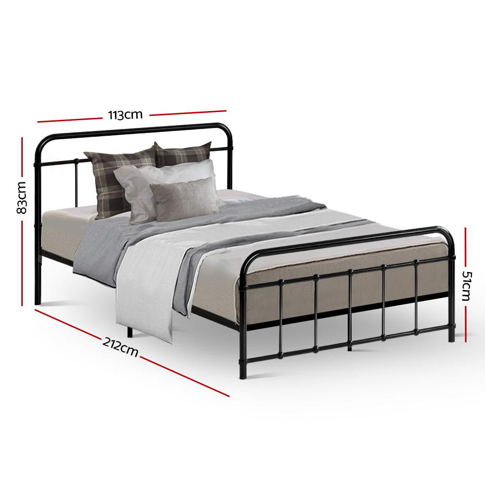 King Single Bed Frame Metal Black Country-Style with Storage