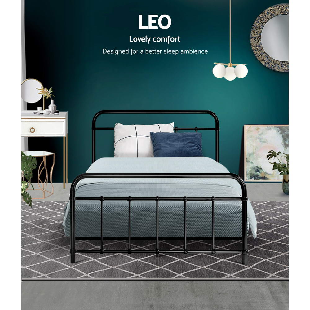 King Single Bed Frame Metal Black Country-Style with Storage