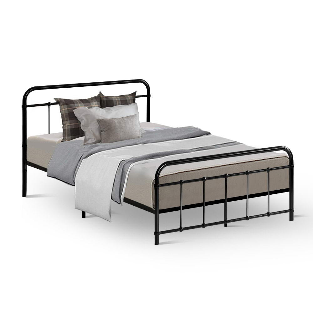 King Single Bed Frame Metal Black Country-Style with Storage