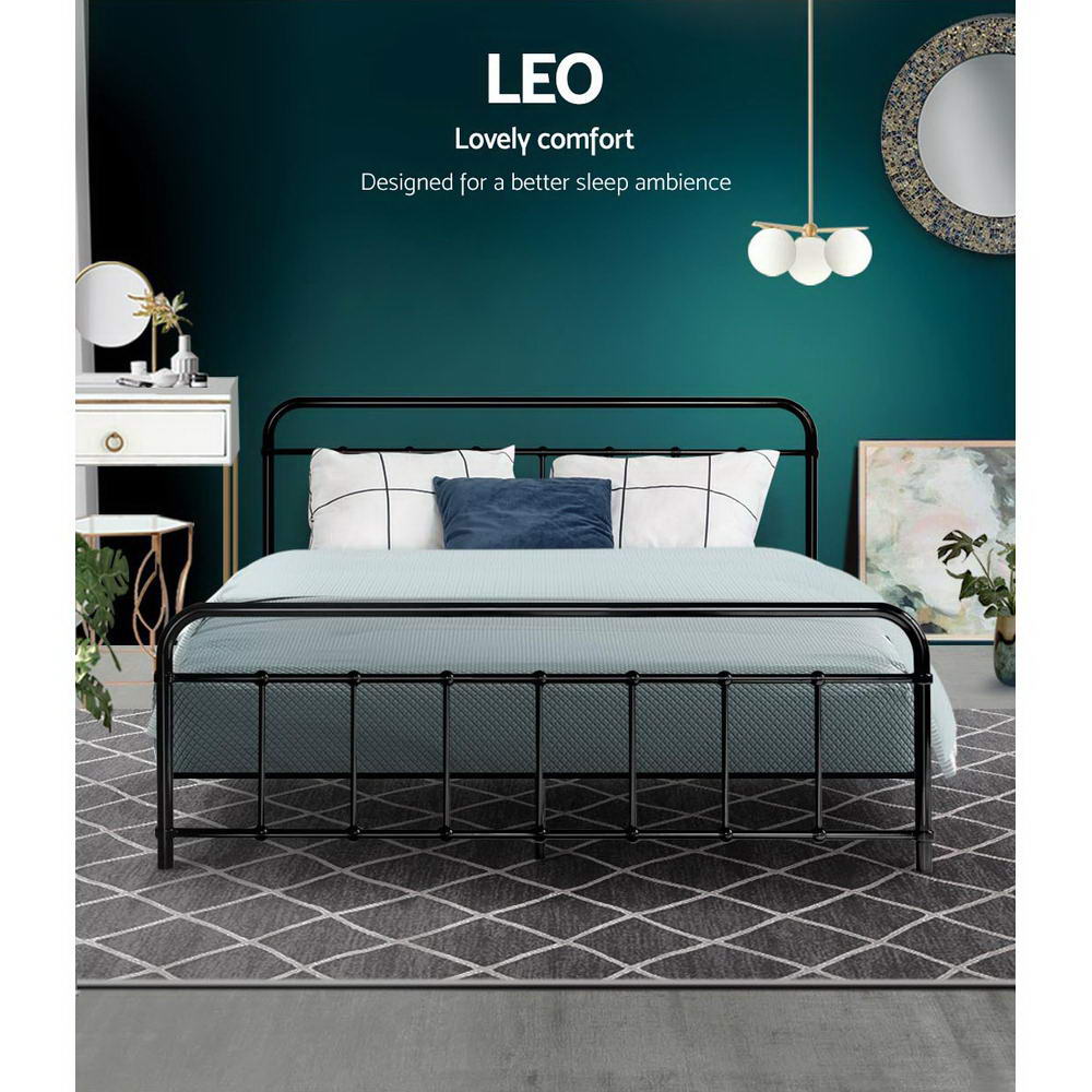 Queen Bed Frame Metal Black with Under-Bed Storage, Black colour