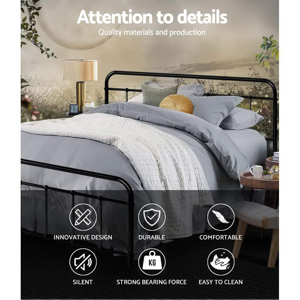 Queen Bed Frame Metal Black with Under-Bed Storage with Metal finish