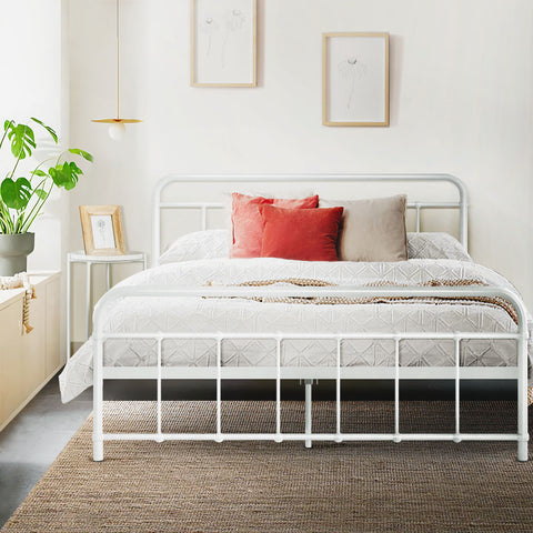 Metal Bed Frame Queen Size White
