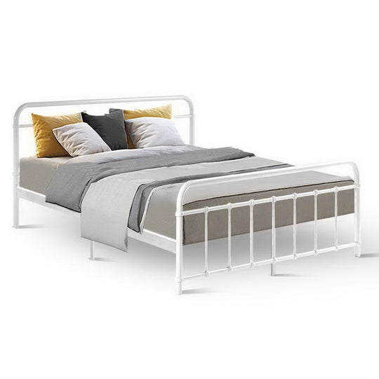 Queen Bed Frame Metal White with Under-Bed Storage - Size Mbed Leo