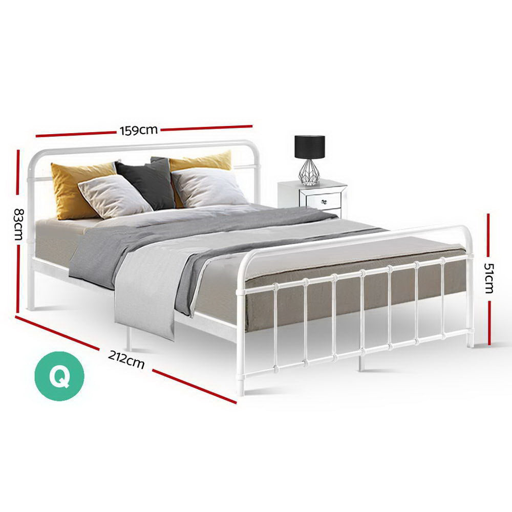 Queen Bed Frame Metal White with Under-Bed Storage