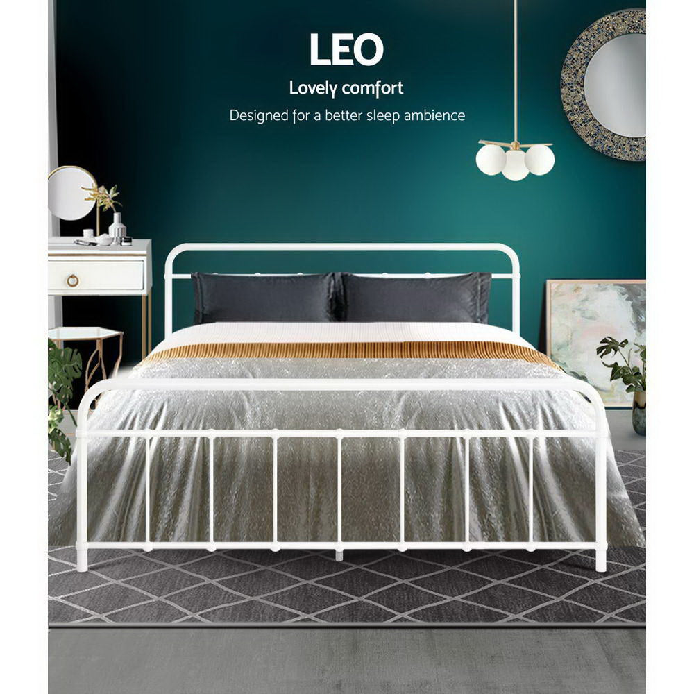 Queen Bed Frame Metal White with Under-Bed Storage