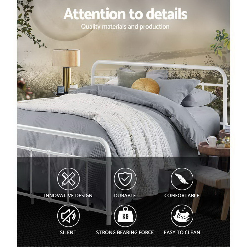 Queen Bed Frame Metal White with Under-Bed Storage
