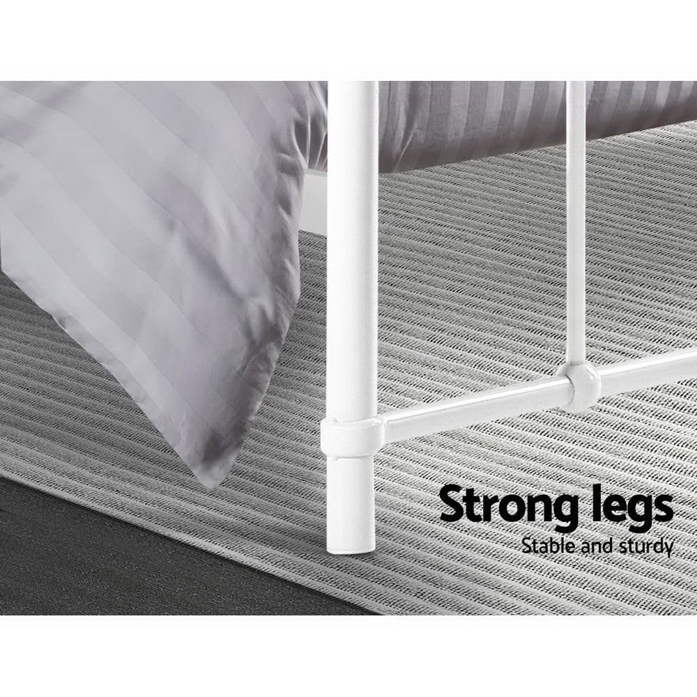 Queen Bed Frame Metal White with Under-Bed Storage