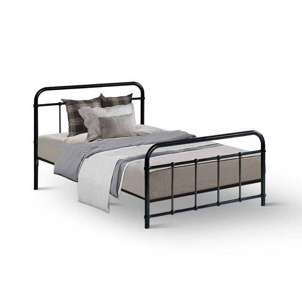 Single Bed Frame Metal Black Country-Style with Storage
