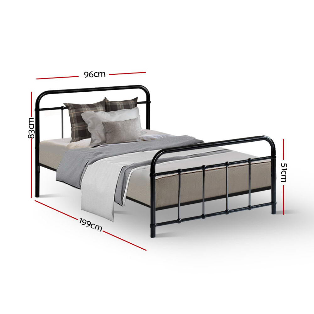 Single Bed Frame Metal Black Country-Style with Storage