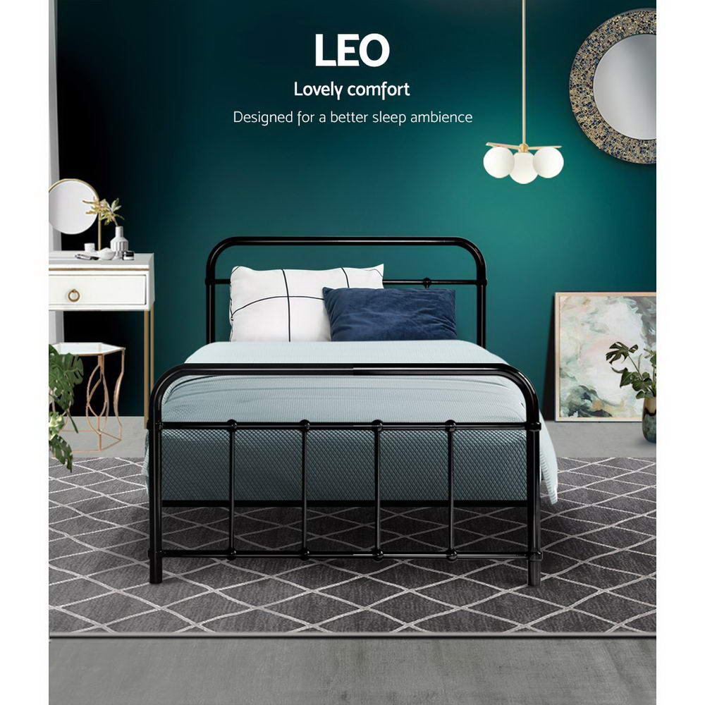 Single Bed Frame Metal Black Country-Style with Storage
