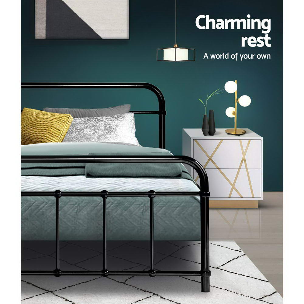 Single Bed Frame Metal Black Country-Style with Storage