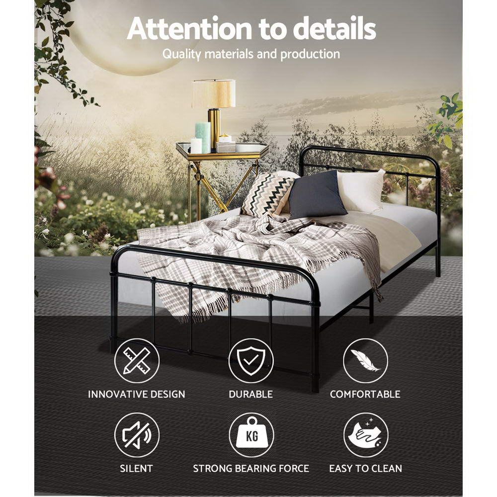 Single Bed Frame Metal Black Country-Style with Storage