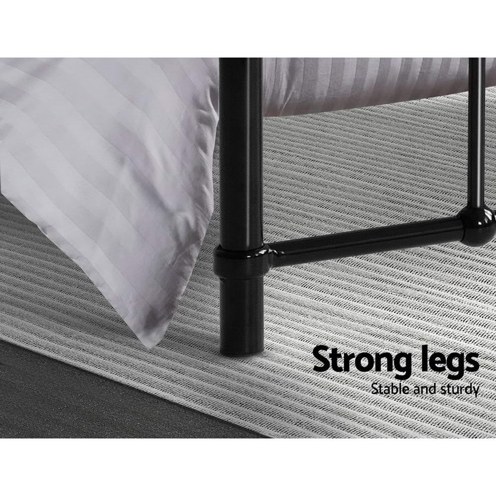 Single Bed Frame Metal Black Country-Style with Storage