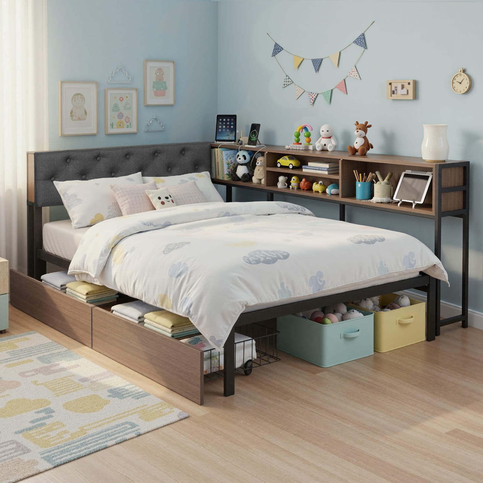 King Single Bed Frame With Drawers 107x203cm