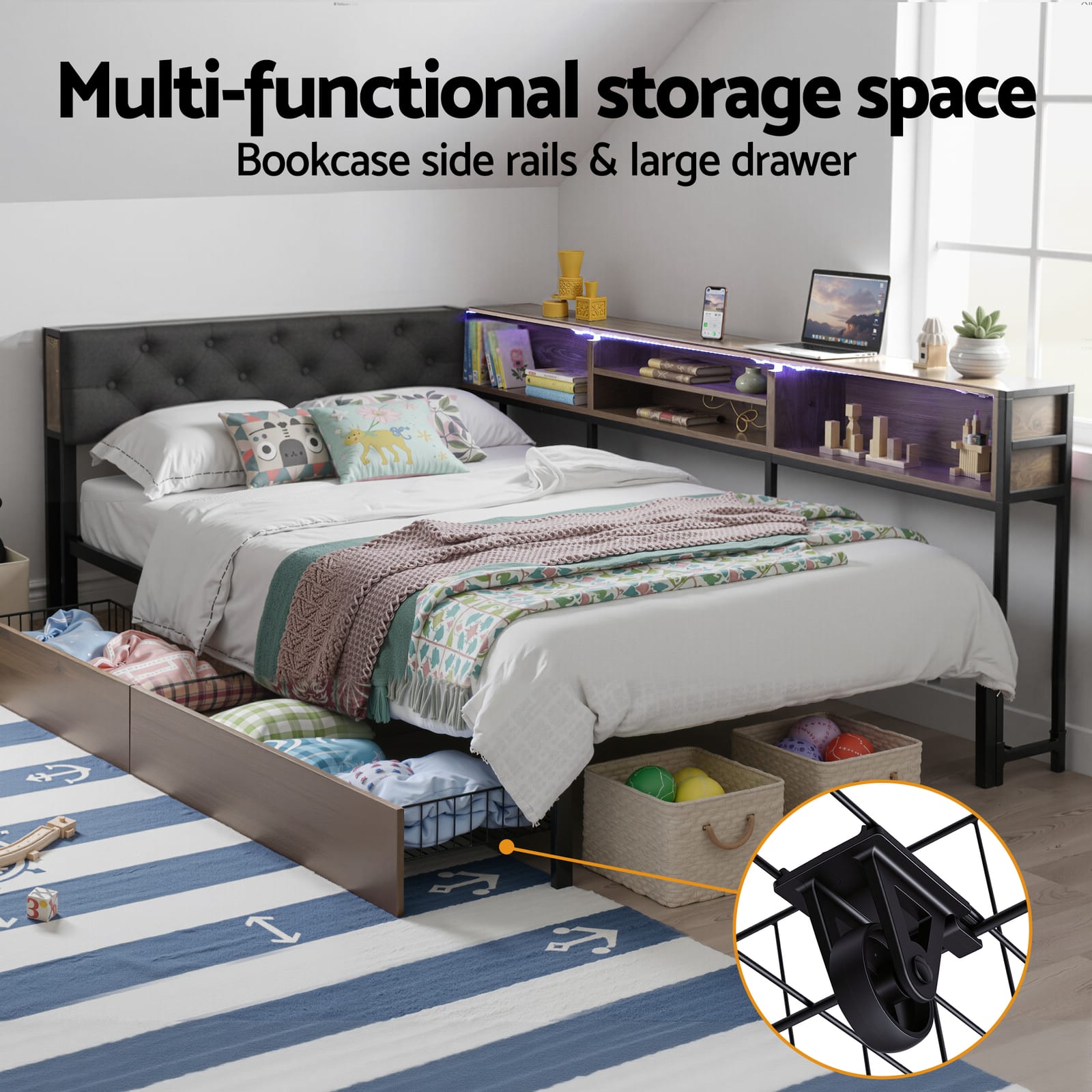 King Single Bed Frame With Drawers 107x203cm