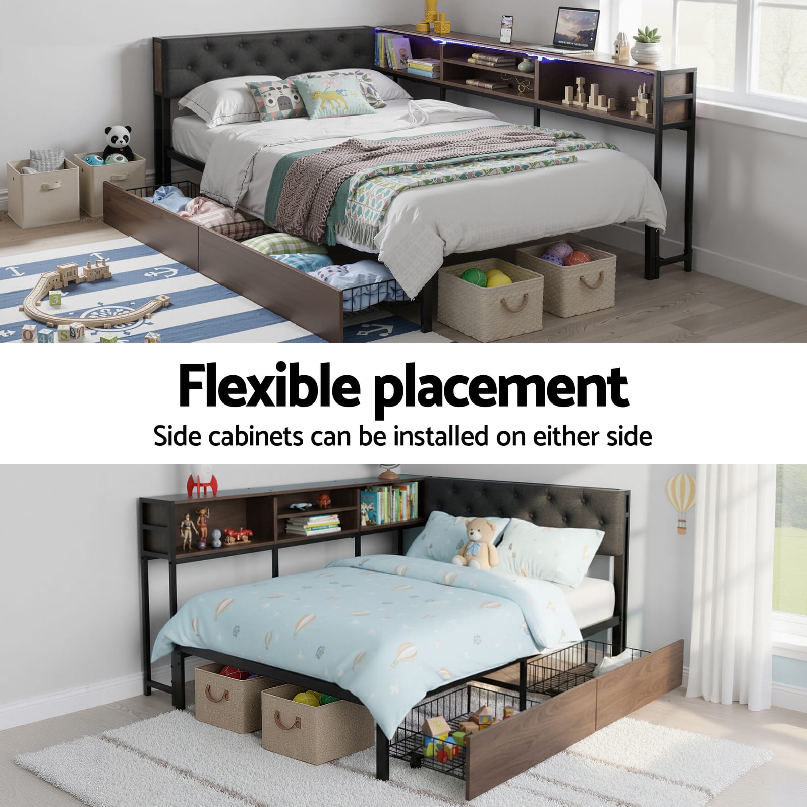 King Single Bed Frame With Drawers 107x203cm