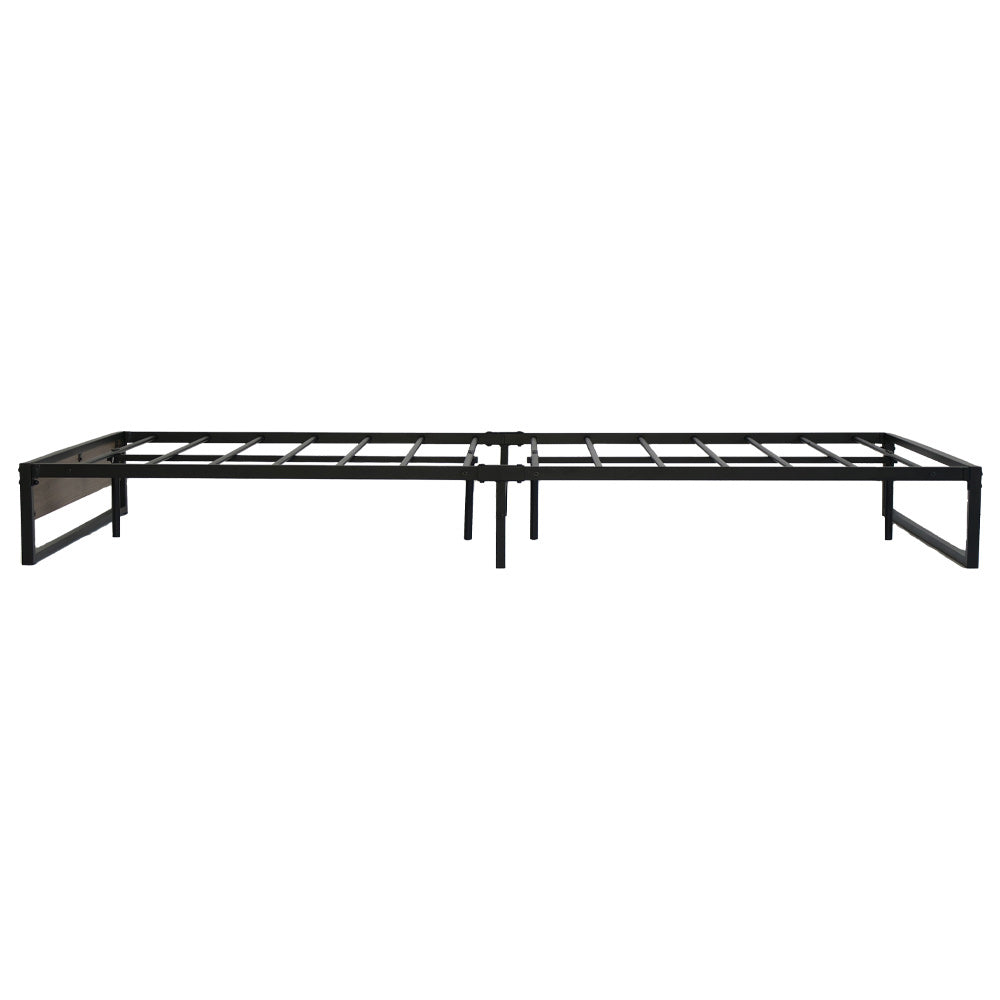 Double Bed Frame Industrial Metal & Wood Black Powder-Coated