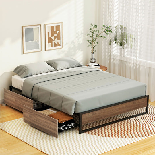 Oslo Double Bed Frame Metal 2 Drawers
