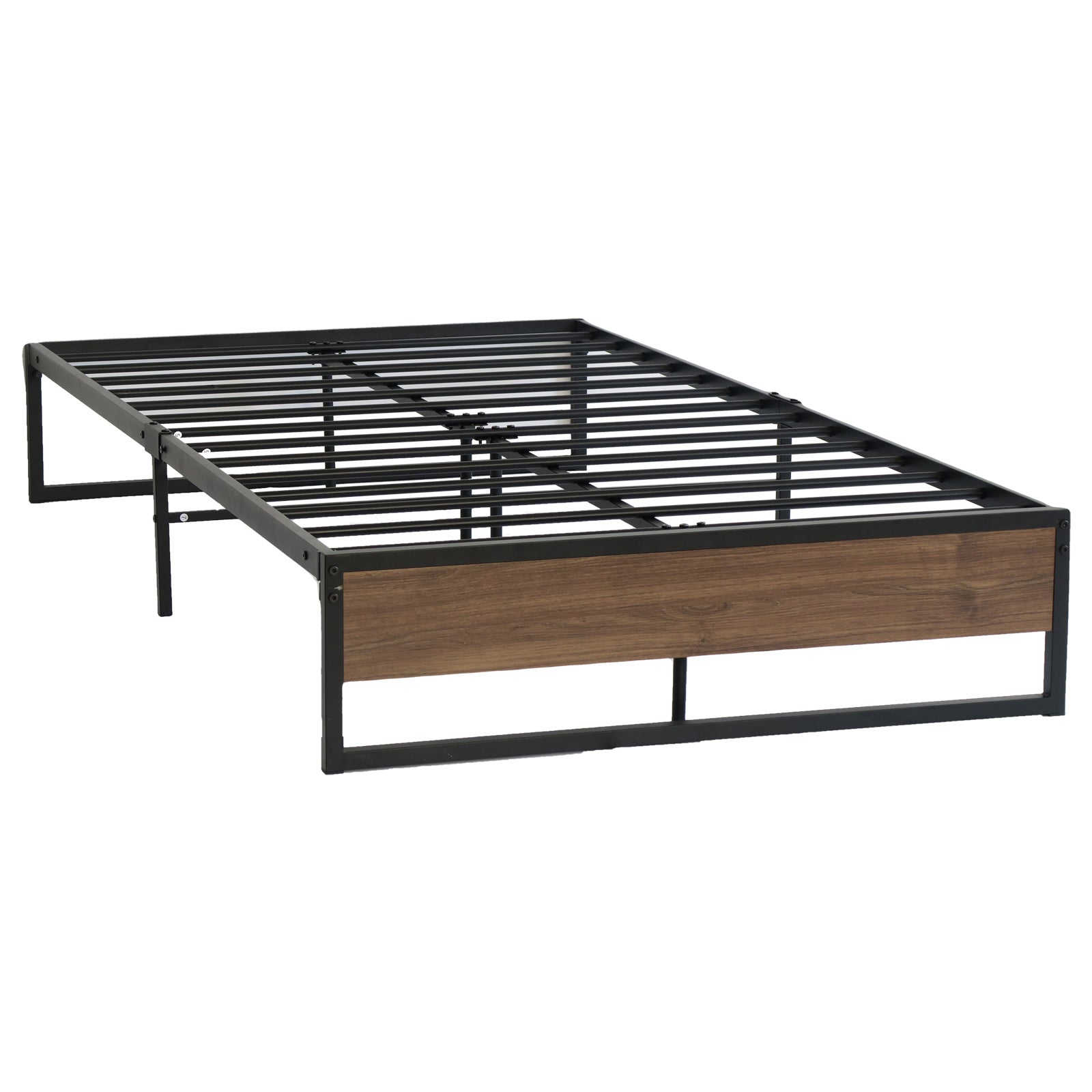 King Single Bed Frame Industrial Metal & Wood Black Finish