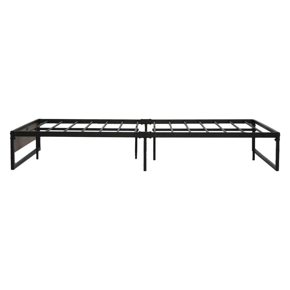 King Single Bed Frame Industrial Metal & Wood Black Finish
