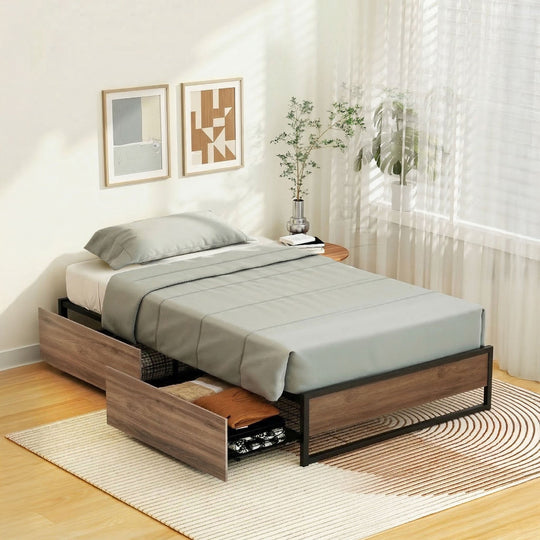 King Single Bed Frame 2 Drawers Storage