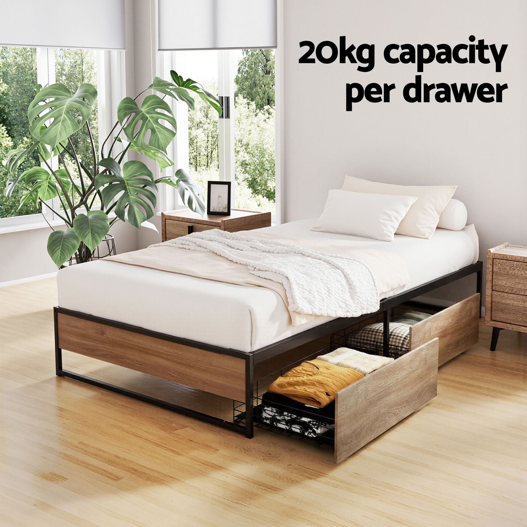 Artiss King Single Bed Frame 2 Drawers Storage | Simpledeals