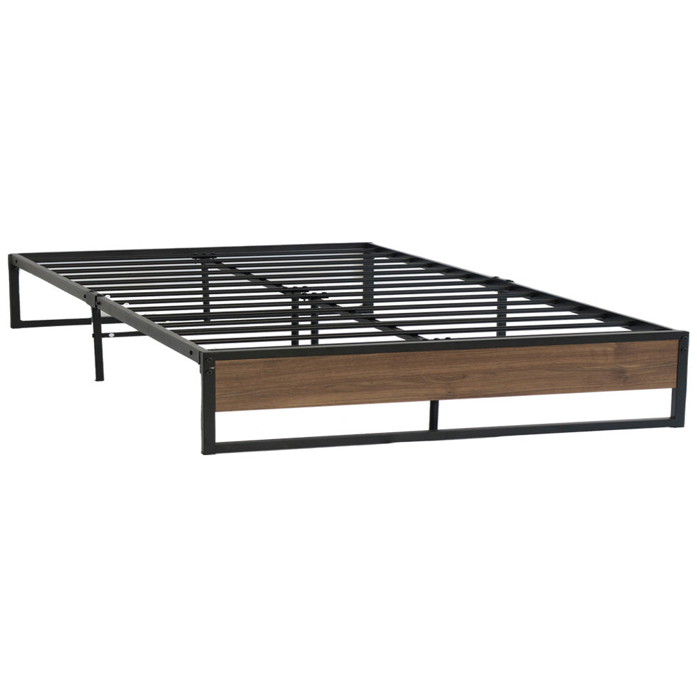 Queen Bed Frame Industrial Metal Wood Black Finish Platform Bed