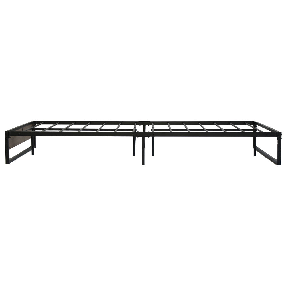 Queen Bed Frame Industrial Metal Wood Black Finish Platform Bed