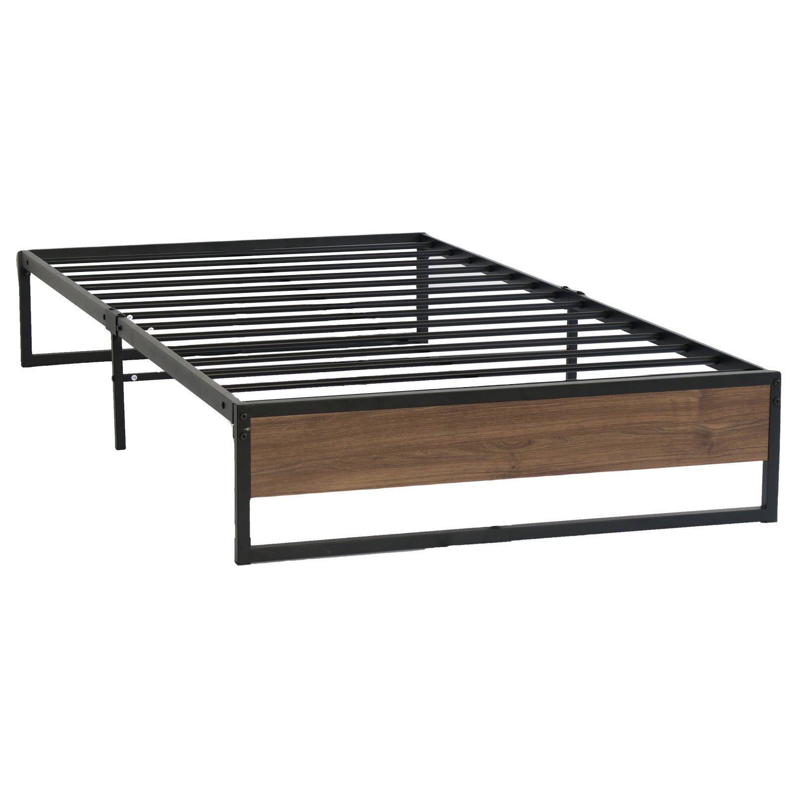 Single Bed Frame Industrial Metal & Wood Black Finish