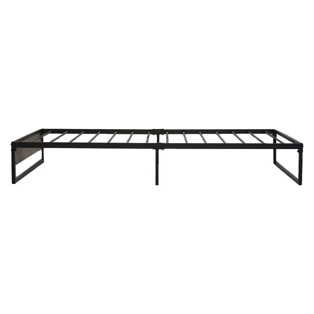 Single Bed Frame Industrial Metal & Wood Black Finish