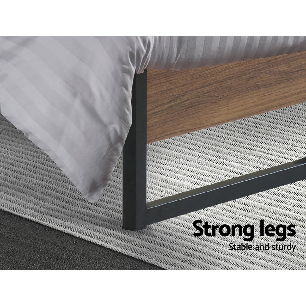 Single Bed Frame Industrial Metal & Wood Black Finish