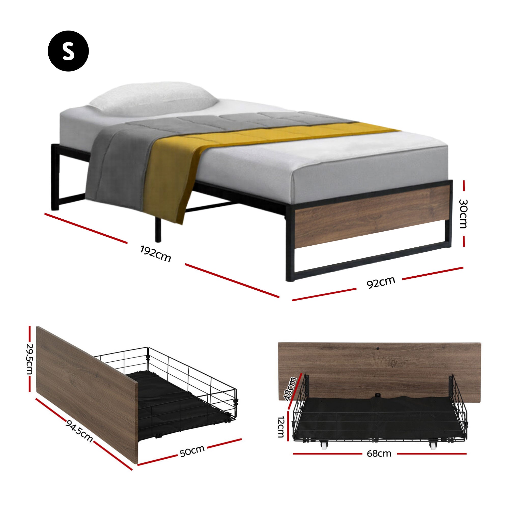 Single Bed Frame Metal 2 Drawers Storage | Simpledeals