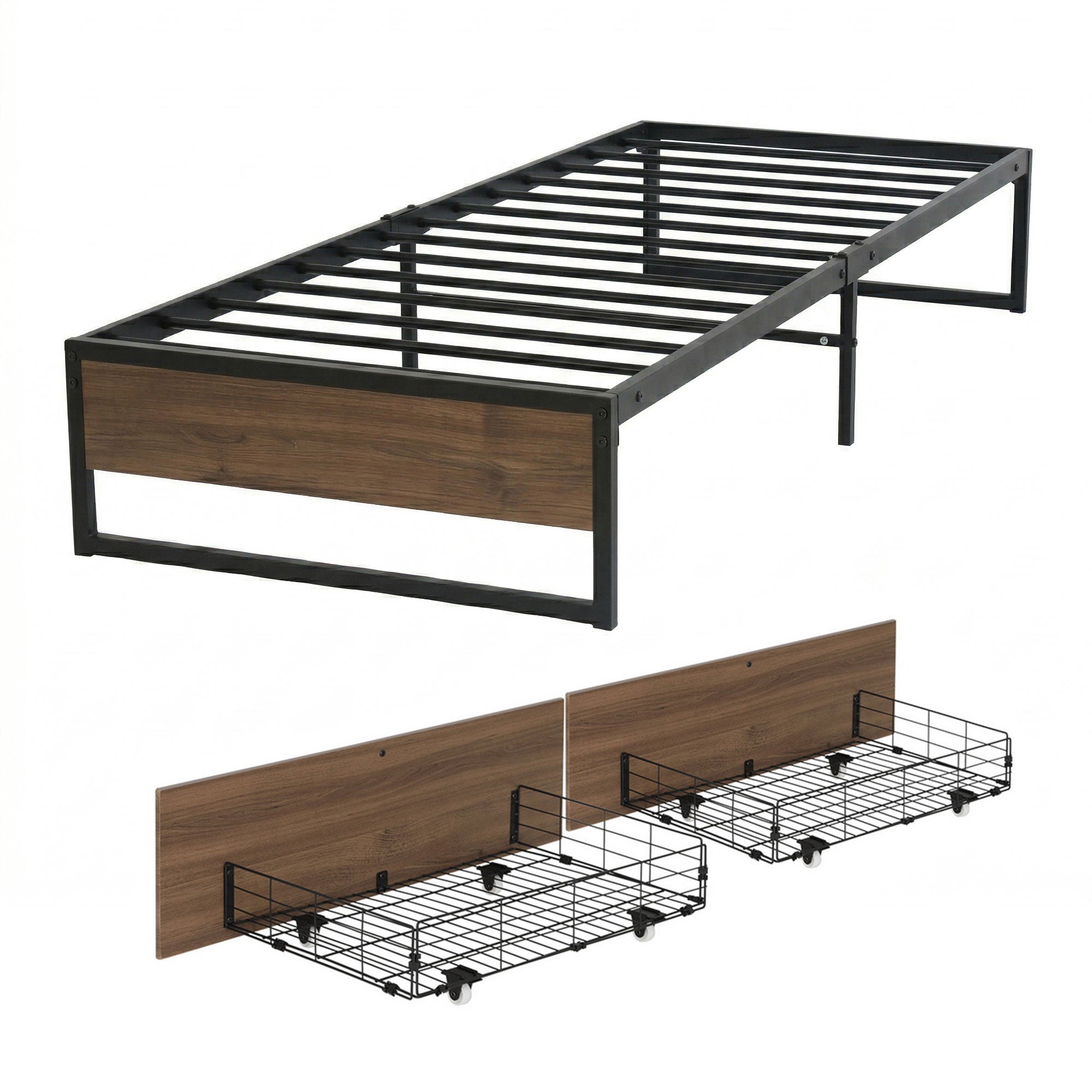 Single Bed Frame Metal 2 Drawers Storage | Simpledeals