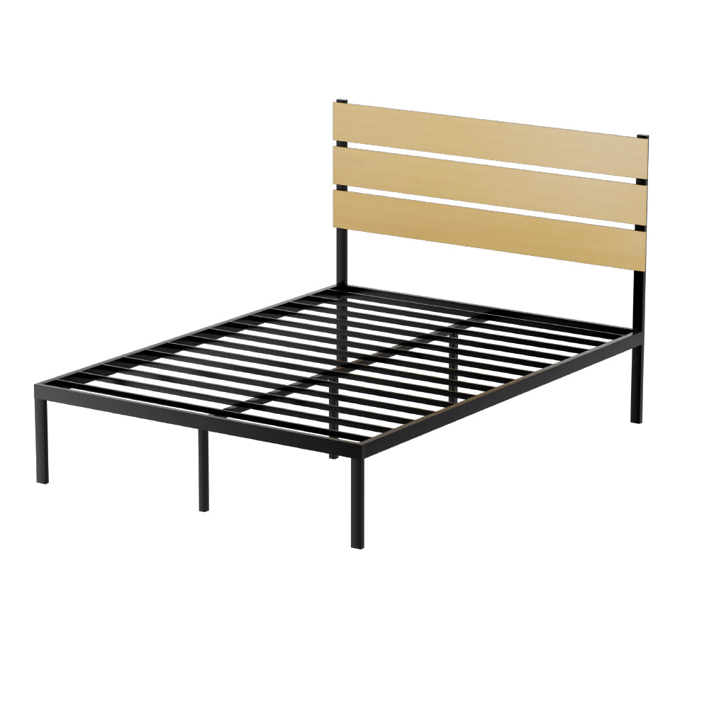 Double Size Metal Bed Frame With Black Mattress Platform Base