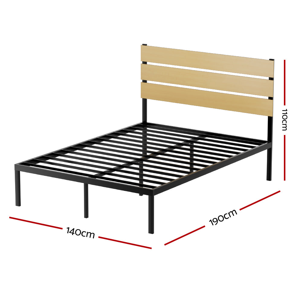 Double Size Metal Bed Frame With Black Mattress Platform Base