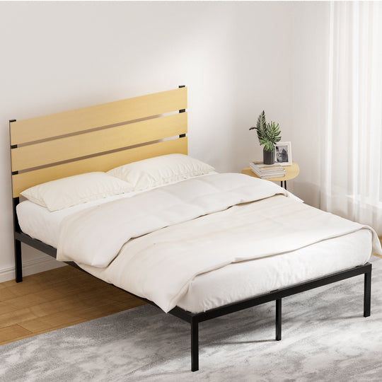 Double Size Metal Bed Frame With Black Mattress Platform Base with Metal finish