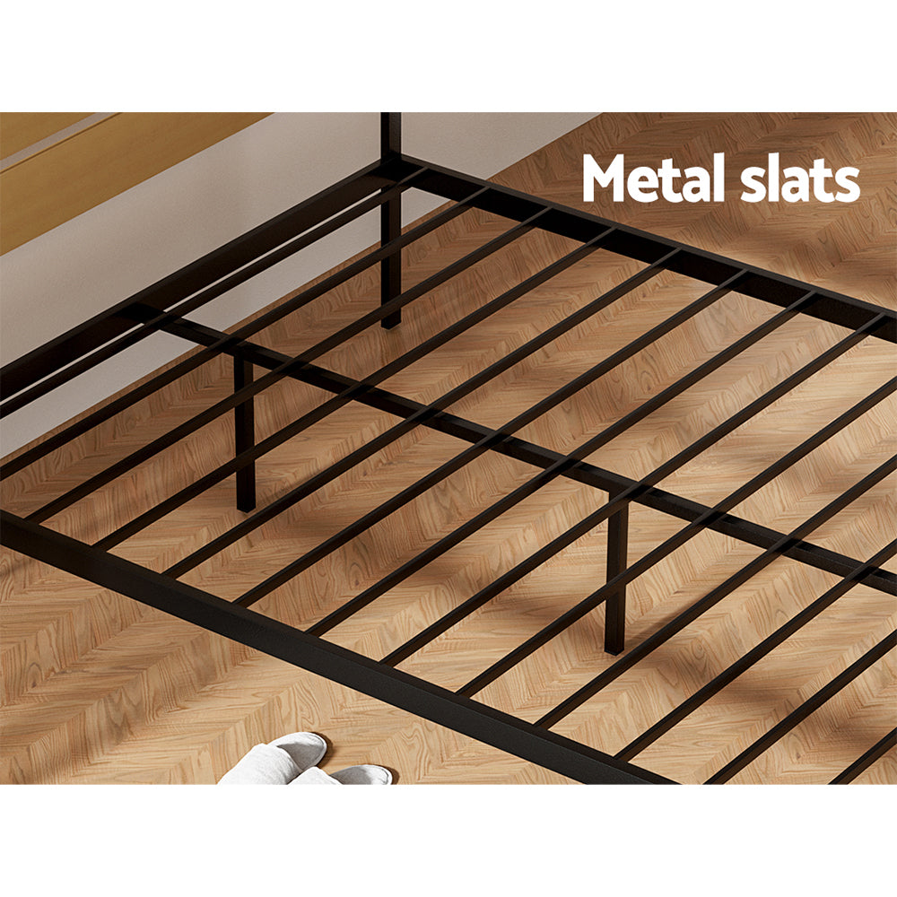 Double Size Metal Bed Frame With Black Mattress Platform Base