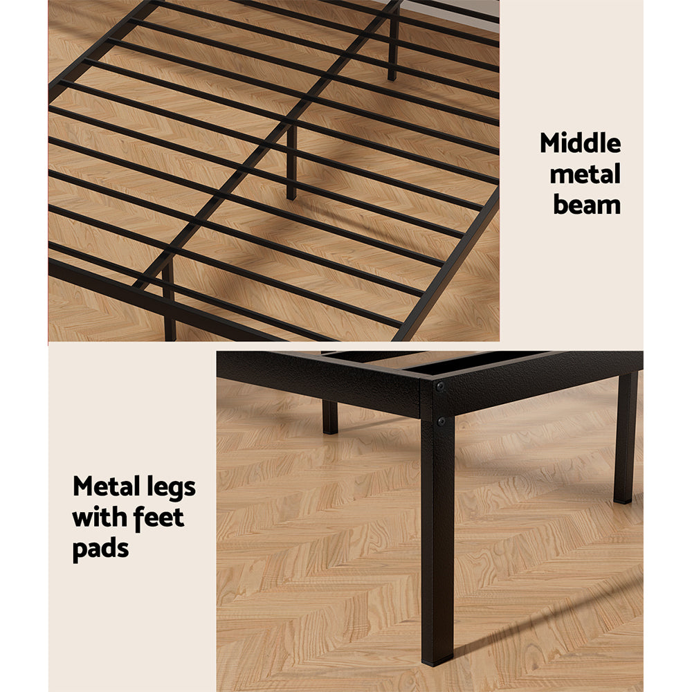 Double Size Metal Bed Frame With Black Mattress Platform Base