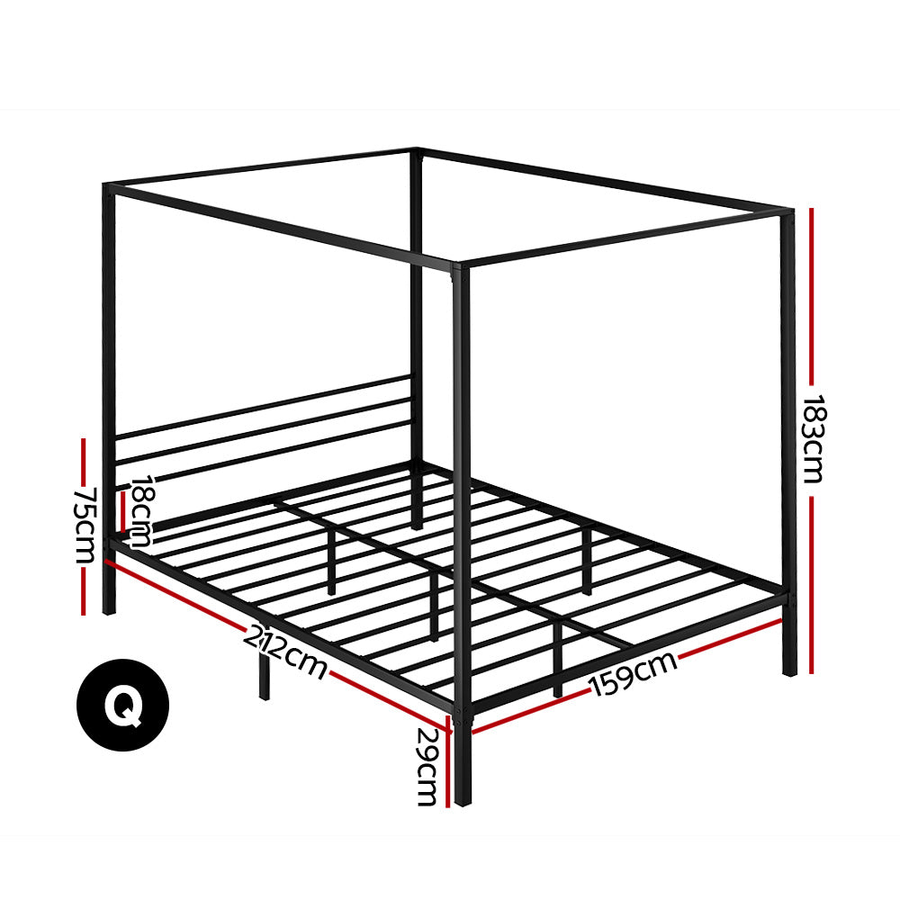 Double/Queen Metal Four-Poster Bed Frame - Black